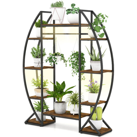 COSTWAY Indoor Plant Stand with Grow Lights 10-Tier Corner Metal Plant Shelf
