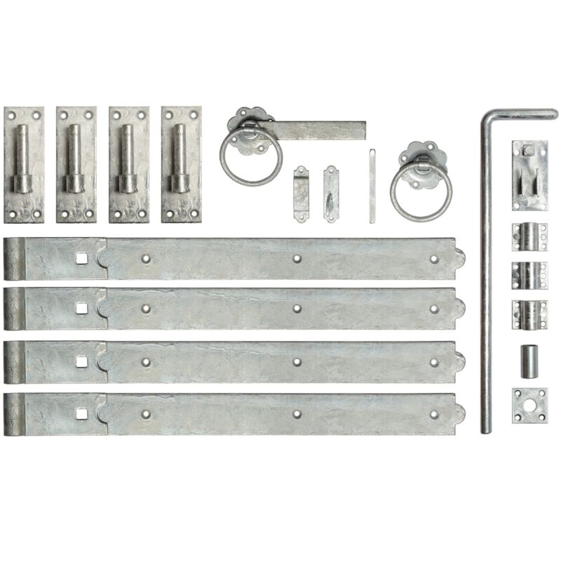 Cannock Gates - 24 Inch Double Gate Fittings Set Hook & Band Hinge, Latch, Drop Bolt - Galvanised