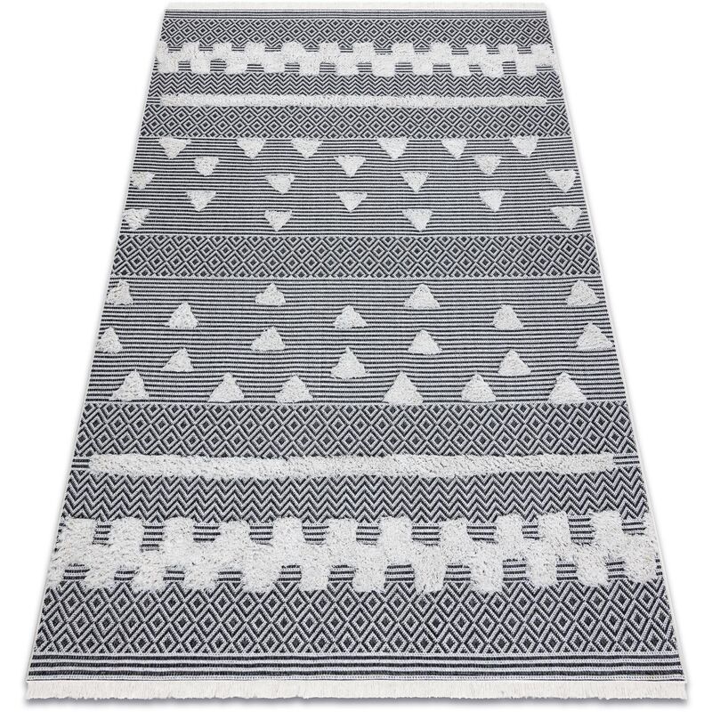 Carpet ECO SISAL Boho MOROC Geometric 22321 fringe - two levels of fleece cream / grey, recycled carpet beige 175x270 cm