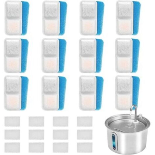 Cat Fountain Filters, Replacement Filters for 2L Stainless Steel Cat Water Fountain, 3-Layer Filtration, Activated Carbon-Tree-Ionic Sponge Filtration