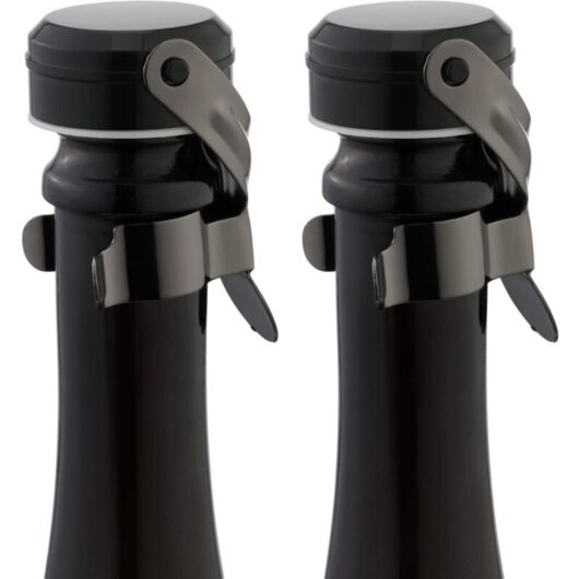 Champagne Stopper and Wine Bottle Stopper Stainless Steel Reusable Champagne Bottle Stopper with Silicone Leak Resistant Stay Fresh Pack of 2 (Black)