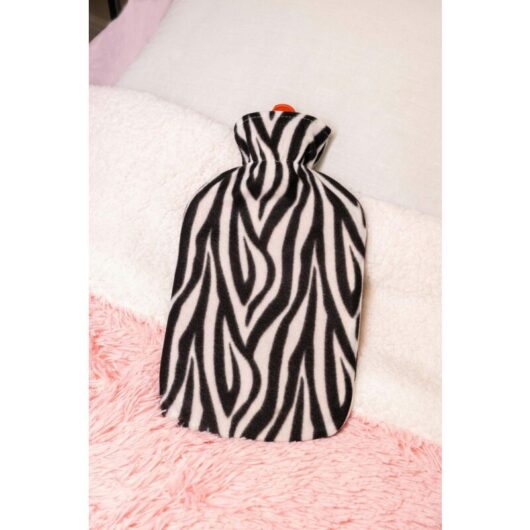 Hot Water Bottle with Plush Fleece Cover Hand Warming Bed Warmer - Zebra