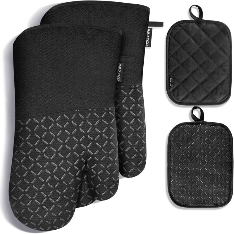 MILcea Ofenhandschuhe Hitzebeständige 300°C Topflappen & Ofenhandschuhe 4er Set Topfhandschuh Dutch Oven Mitts Ofenhandschuhe Ofen Handschuhe
