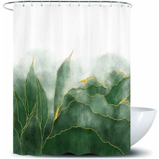 [NEVER USED] Green Gold Ombre Shower Curtain, Modern Bathroom Art Decor, Green Gold Striped Fabric Waterproof Polyester, 72 x 72 inches