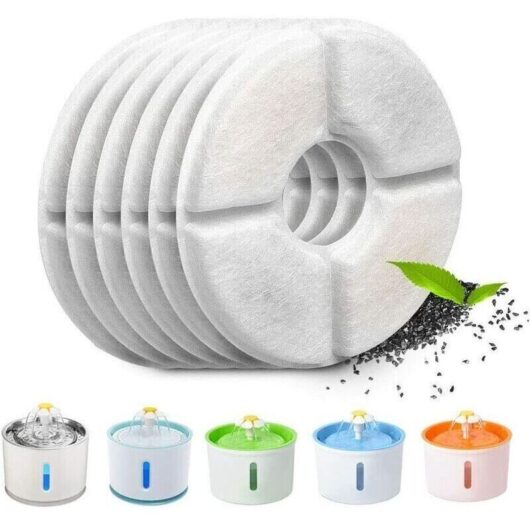 [NEVER USED] Set of 6 automatic filters for cat fountains, with resin and activated carbon, replacement water filter for cats & dogs (round).