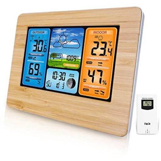 [NEVER USED] Wireless Digital Weather Station with Outdoor Sensor, Indoor and Outdoor Thermometer with Time, Temperature, Humidity, Barometer, Alarm