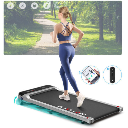 Walking Pad, Treadmill for Home with 2-level Incline, Under Desk Treadmill with led Display & Bluetooth Speaker & Wireless Control - Silver - Black