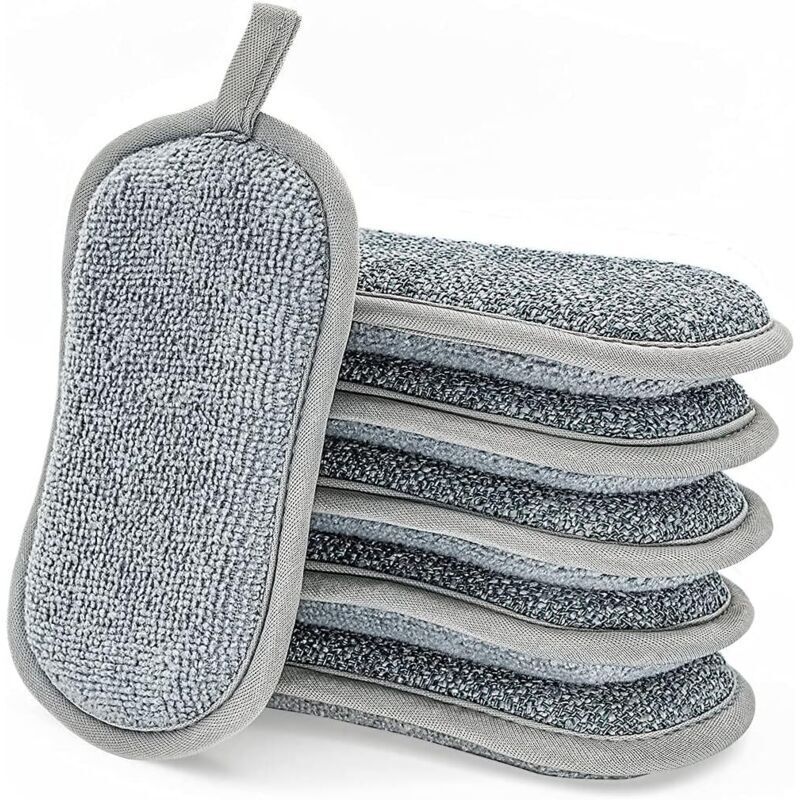 Washable Dish Sponge, 6 Non-Scratch Double-Sided Scrubbing Pads. The antibacterial microfiber sponge effectively cleans all surfaces. Ideal for