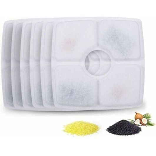 Water filter for cat water fountain, square refill, water filter with activated carbon and resin for water fountain, 6 pieces