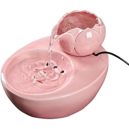 Water fountain - Ceramic - With vertical lotus and automatic filter - Ideal for cats and pets - Pink