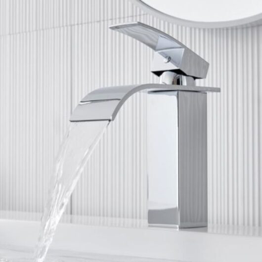 Waterfall Bathroom Faucet, New Silent Basin Mixer Tap, Stainless Steel Basin Faucets, 30% Water Saving, Chrome Finish