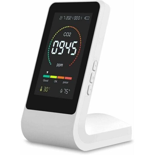 White CO2 detector, home air quality monitor with temperature and humidity sensor, semiconductor sensor