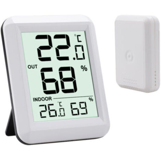 White LCD, °C/°F, Battery Included, Auto Refresh Indoor/Outdoor Thermometer with Wireless Transmitter, Temperature Monitor and Hygrometer, Large Screen