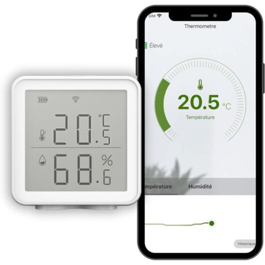 Wi-Fi connected thermometer and hygrometer, remote reading, triggers other devices based on measurements, compatible with Alexa and Google Home