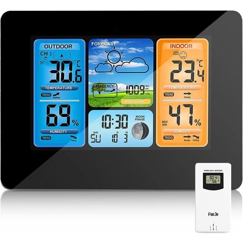 Wireless Weather Station with Digital Color Forecast, Alerts, and Temperature/Humidity/Barometer/Alarm/Moon Clock/Weather Display with Outdoor Sensor