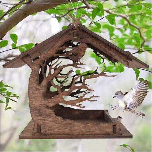 Wooden outdoor bird feeder, bird feeder, waterproof hanging feeder for wild birds