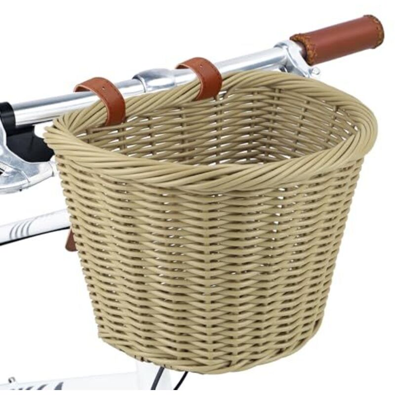 Woven Bike Basket Elegant Semicircle Basket for Adult Bicycles Front Handlebar with Adjustable Leather Straps Waterproof Storage Bicycle Basket