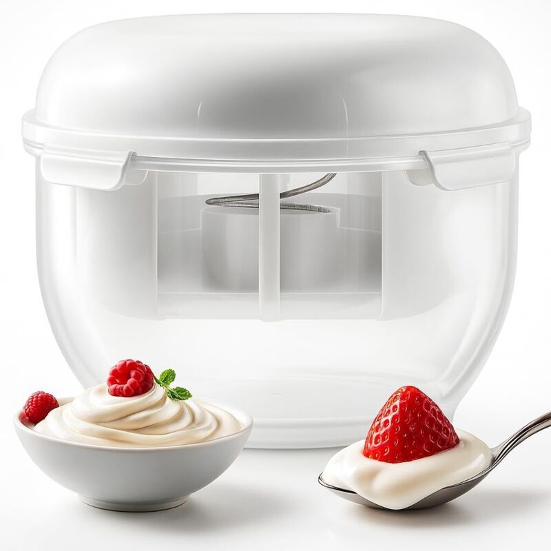 Yogurt Filter Maker 2.3 qt with Lid, Fine Nylon Mesh Greek Filter with Removable Spring-Loaded Pressure Plate, Dishwasher Safe, BPA Free Storage
