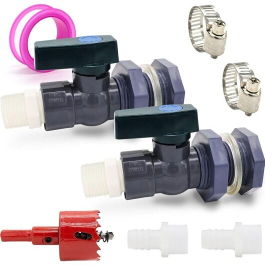 x PVC Water Tank Connector Rain Garden Barrel Tap with Bulkhead Fitting, Hose Adapter (25mm+16mm), Hole Saw, Ball Valve