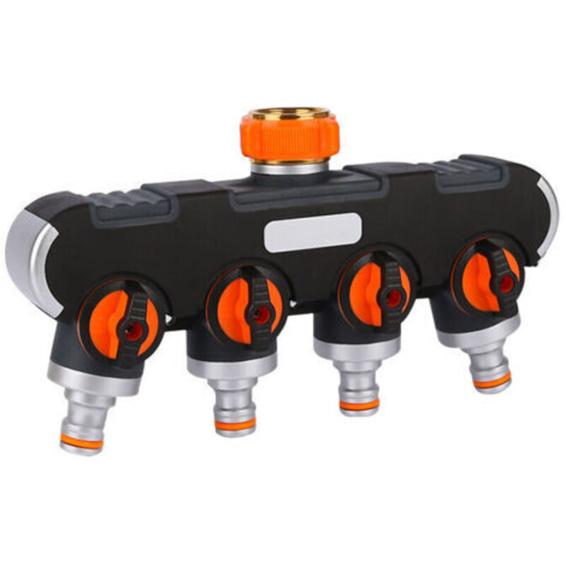 1-Pack, GE1401-4, Hose Fitting, 4-Way Watering Distributor, Hose Splitter with Control Switch for Simultaneous 4-Way or 1-Way Watering.