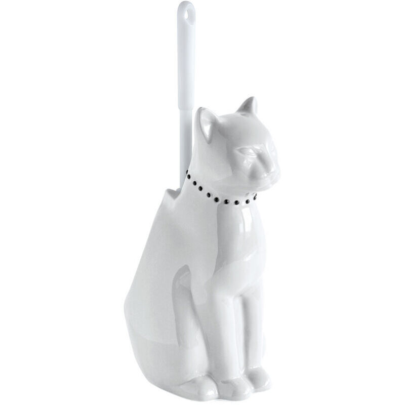 1 cat-shaped toilet brush holder, white onyx ceramic, French design by Gelco, modern bathroom