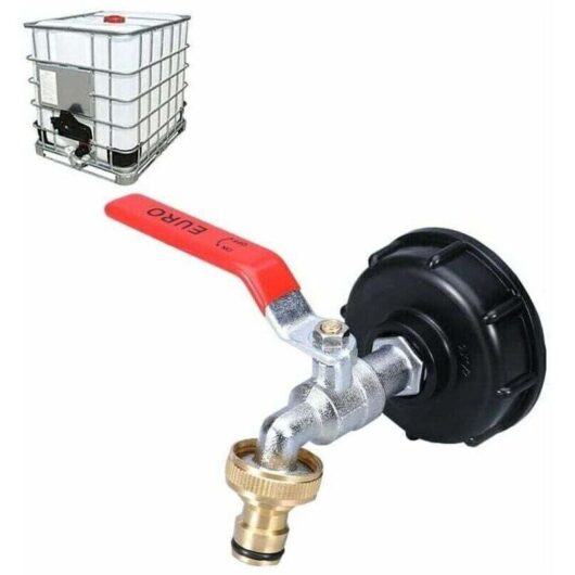 1000L IBC Tank Tap with Double Adapter for Rainwater Collection, Made of Brass with 60mm (3/4") Coarse Thread.