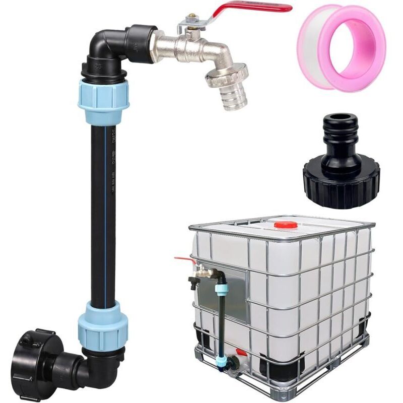 1000L Tank Tap, 1000 Liter Tank Fitting, IBC Gooseneck Tank Tap, IBC Tank Adapter S60x6, 3/4'' Coarse Thread IBC Tank Fitting Tap Kit