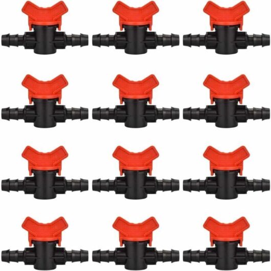 12 PCS Garden Hose Tap, 16mm Irrigation Hose Valve, Plastic Shut-Off Valve Fitting for Outdoor Garden Water Valve Control (Black + Red)