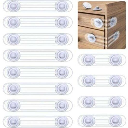 12-Piece Baby Safety Locks, Child Safety Door Stoppers, Baby Safety Door and Window Locks, No-Drill Baby Door Stoppers for Cabinets, Toilets,