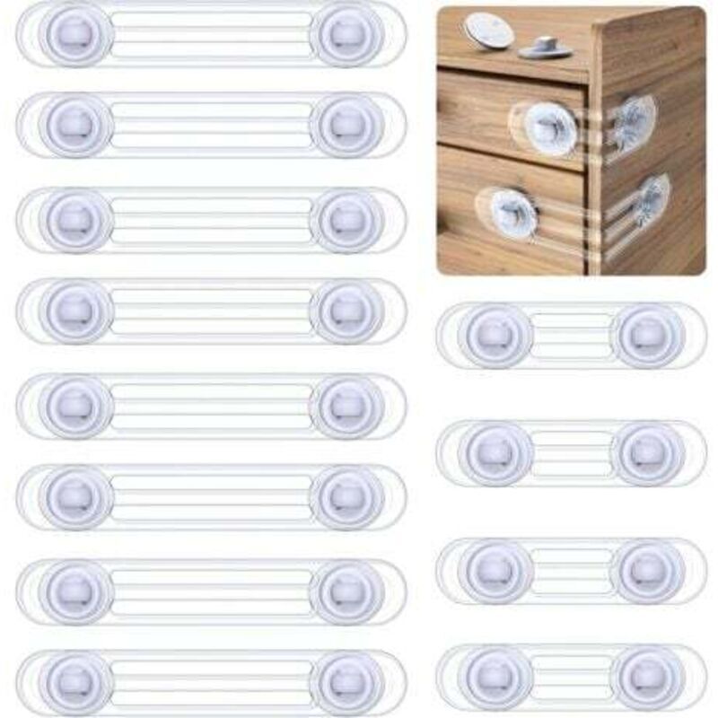 12-Piece Baby Safety Locks, Child Safety Door Stoppers, Baby Safety Door and Window Locks, No-Drill Baby Door Stoppers for Cabinets, Toilets,
