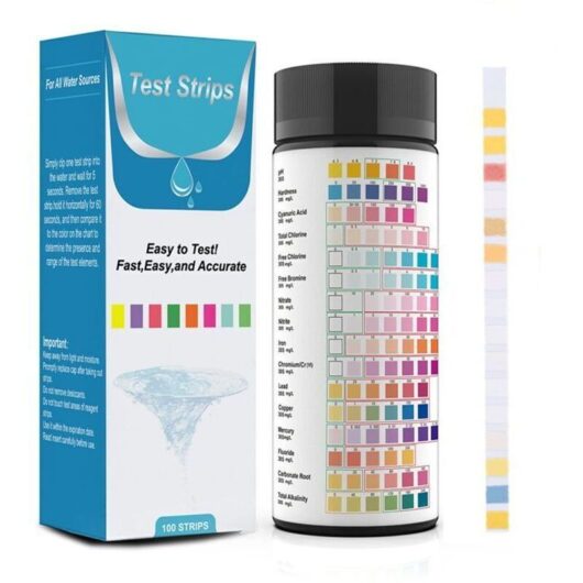 16-in-1 swimming pool test strips, 100 test strips for testing pH, hardness, nitrates, alkalinity, etc.