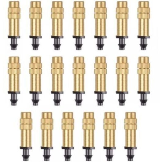20 Pieces Adjustable Copper Atomizing Nozzle Drip Irrigation Sprayer 4/7mm Atomizing Micro Sprinkler Irrigation Equipment Cooling Garden Greenhouse