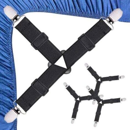 4-Piece Fitted Sheet Straps, Triangular Fitted Sheet Straps, Elastic Mattress Clips, Adjustable Fitted Sheet Straps, Black Mattress Straps