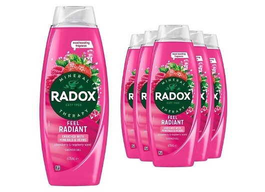 6 Pack of Radox Mineral Therapy Feel Radiant Shower Gel - Strawberry & Raspberry Scent!