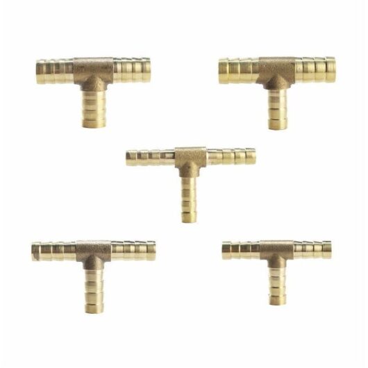 (8mm) 5 Pieces 3-Way T-Shaped Brass Fuel Hose Fitting for Compressed Air Gas Hose,