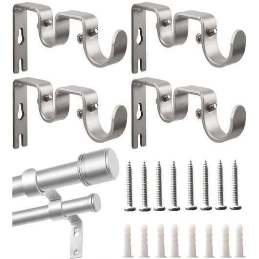 Double Curtain Rod Brackets - 4-Pack Sturdy Metal Wall Mounts, Compatible with 1" and 5/8" Rods, with Screws, for Living Room, Bedroom, and Office