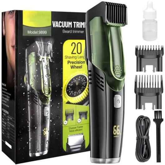 [NEVER USED] Men's Vacuum Beard Shaver, Men's Beard Trimmer, Men's Beard Trimmer, IPX6 Waterproof Beard Trimmer with 2 Combs, Rechargeable Beard