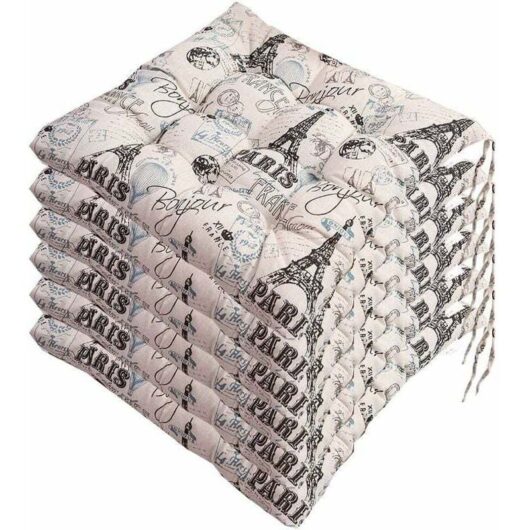 [NEVER USED] Set of 6 chair cushions 40x40 cm - Polyester and natural cotton - Machine washable - Secure fit with integrated ties