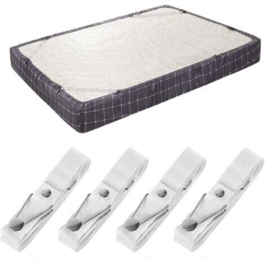 (Set of 4 short white) Bed sheet support straps - Adjustable fitted sheet clips Bed sheet fastening straps Elastic clip support used for bed sheets,