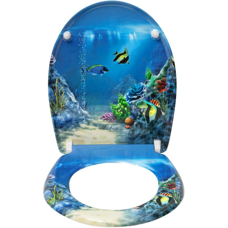 WOLTU Quick Release Toilet Seat with Soft Close Slow Hinge Attached Fittings Antibacterial for Bathroom.Goldfish Blue