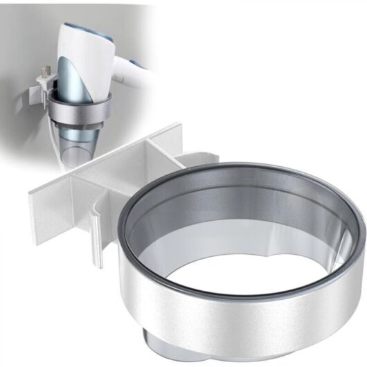 Wall-mounted hair dryer holder, no drilling required, silver stainless steel, ideal for bathrooms, hair salons, hotels