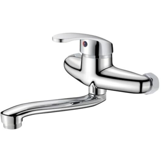 Wall-mounted kitchen tap, mixer tap, hot and cold water, 360° swivel spout, chrome finish (20 cm)