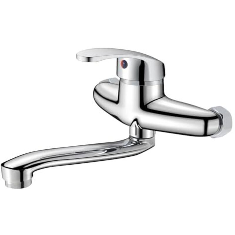Wall-mounted kitchen tap, mixer tap, hot and cold water, 360° swivel spout, chrome finish (20 cm)