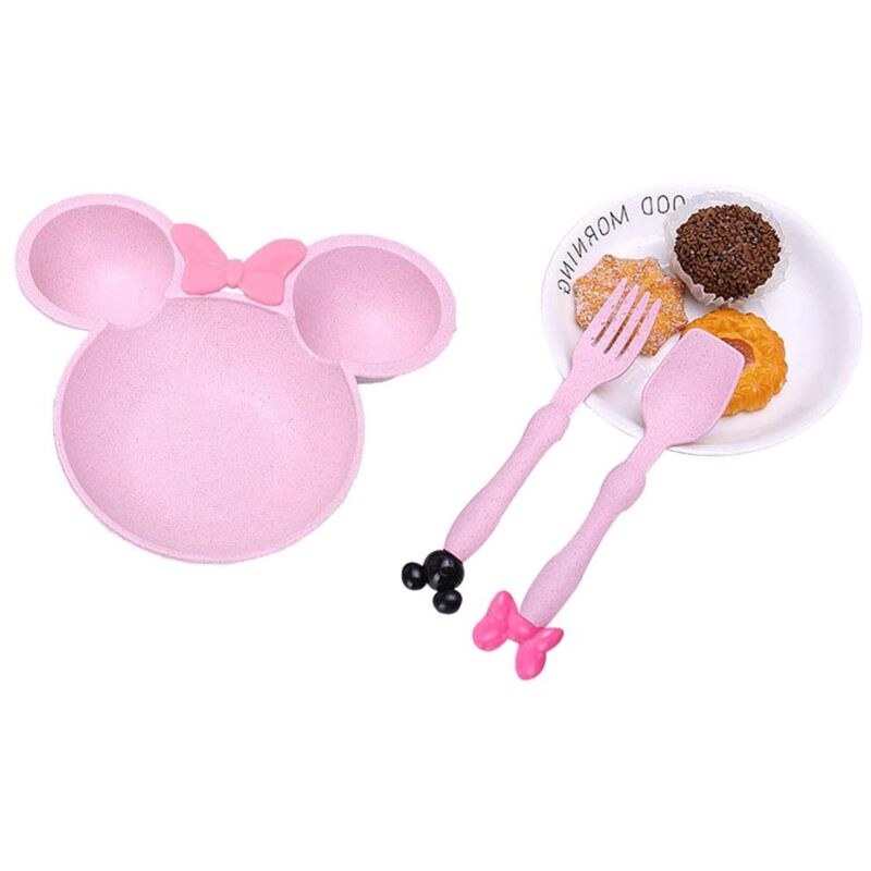 Wheat fiber bowl with mouse design, children's cutlery, Christmas tableware, plates, lunch box, divided bowl, pink