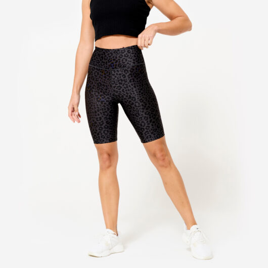 Women's Stretchy Fitness Cycling Shorts - Dark Grey Leopard Print