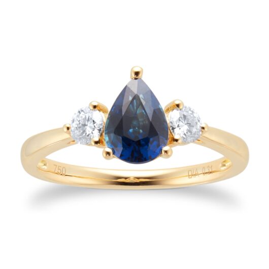 18ct Yellow Gold 0.31cttw Diamond & Sapphire Engagement Ring - Ring Size N